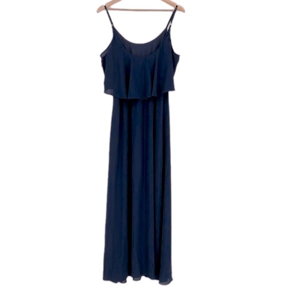 Show Me Your Mumu Caitlin Ruffle Maxi Dress Navy Blue Women’s Size Large - Picture 7 of 12